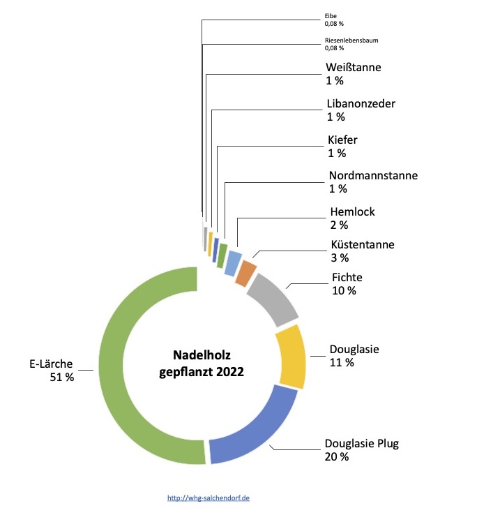 Grafische Auswertung gepflanzter Nagelbäume 2022